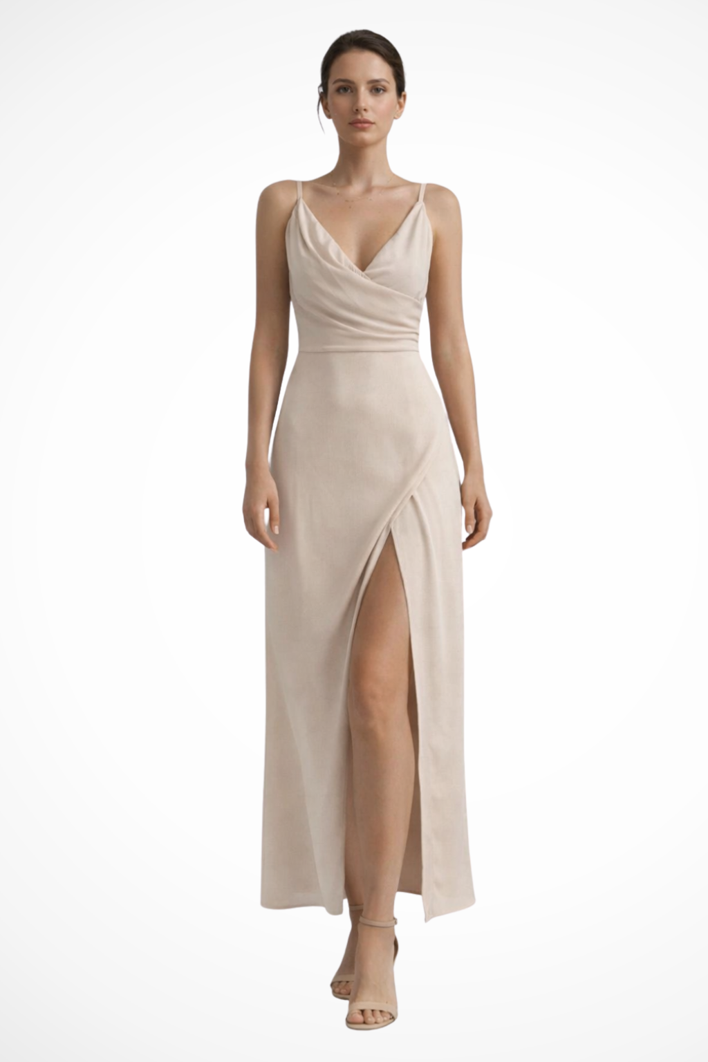 Women's Elegant Wedding Guest Slit Maxi Dress with Draped Bodice