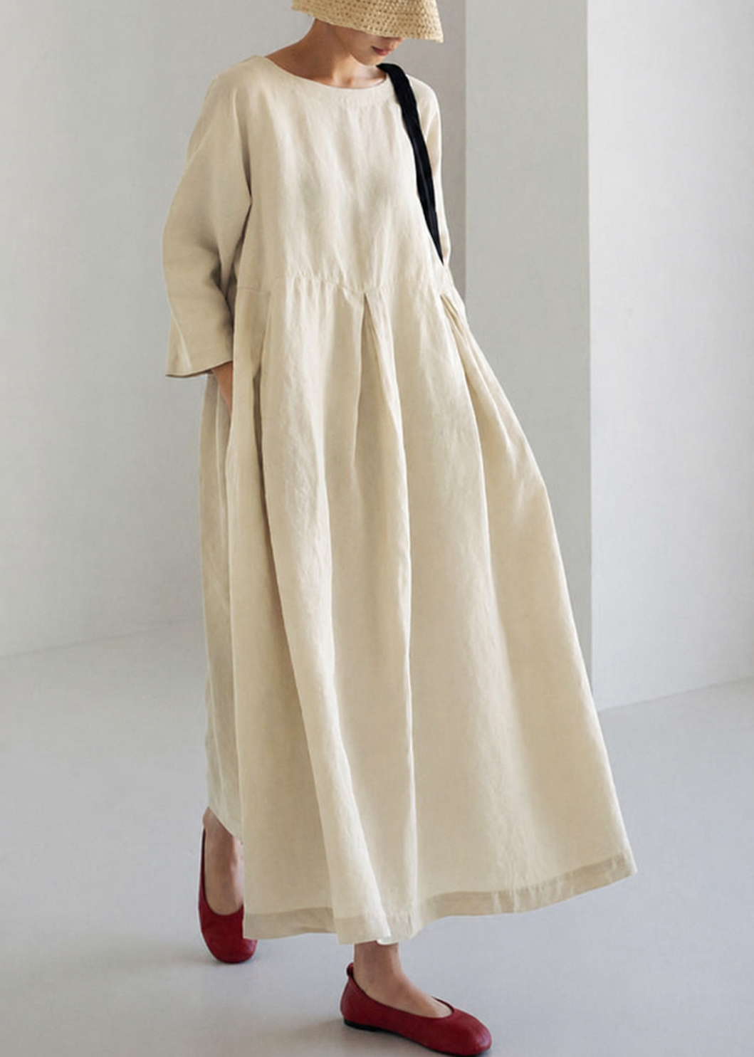 Women's Loose Maxi Dress with Three-Quarter Sleeves