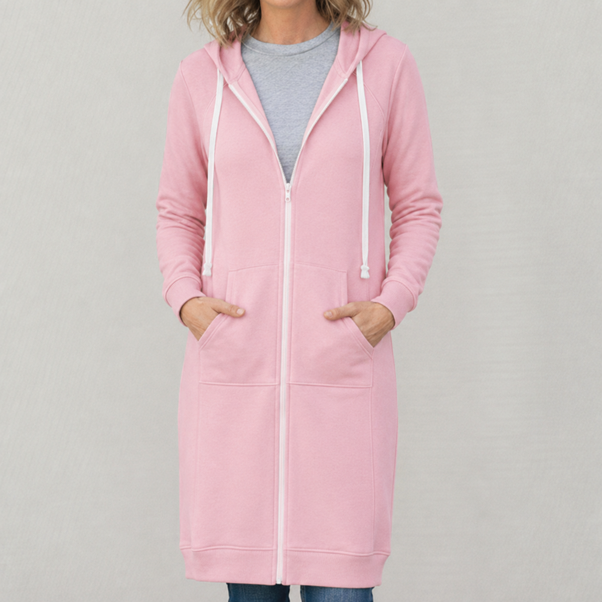 Veronica - Women's Long Hooded Jumper - Pink