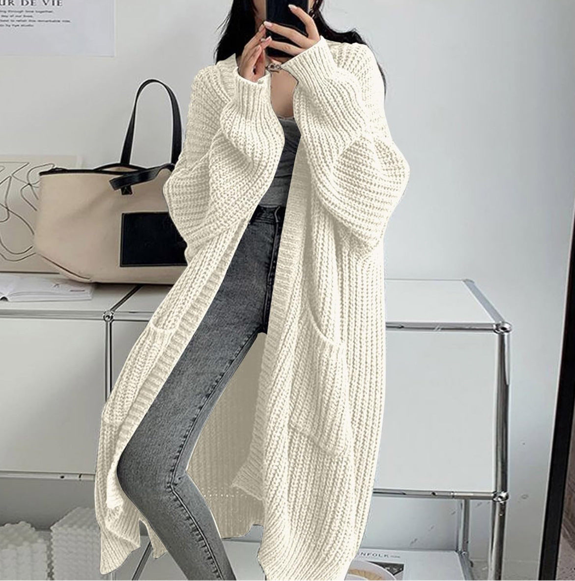 Perrine - Women's Longline Knit Cardigan with Pockets