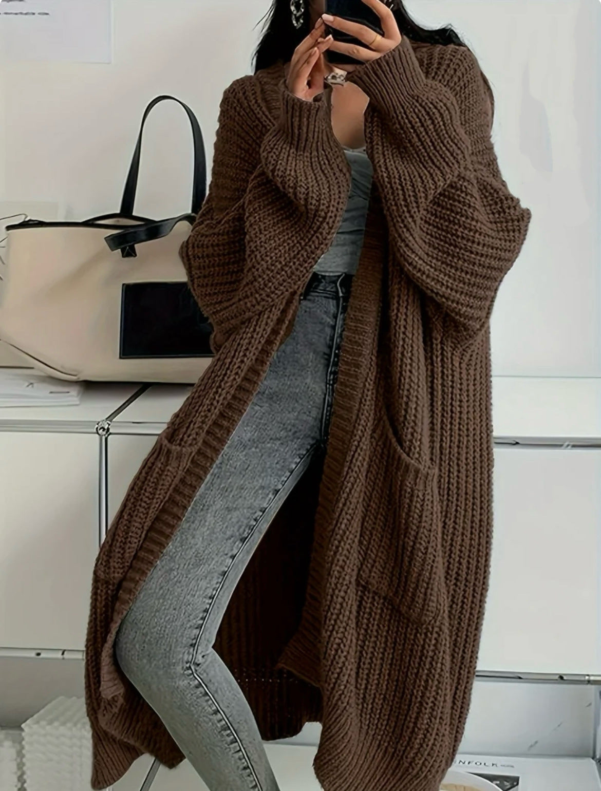 Perrine - Women's Longline Knit Cardigan with Pockets