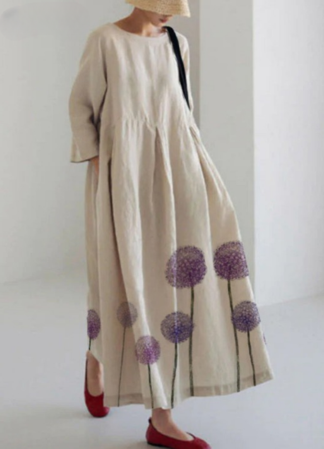 Women's Loose Maxi Dress with Three-Quarter Sleeves