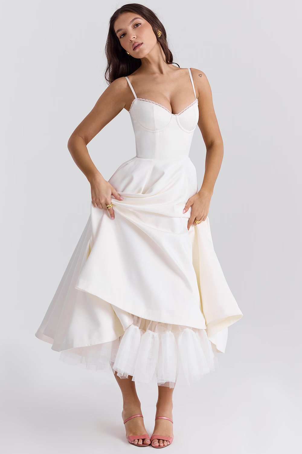 Women's Satin Flared Evening Dress with Fitted Bodice - photo 8