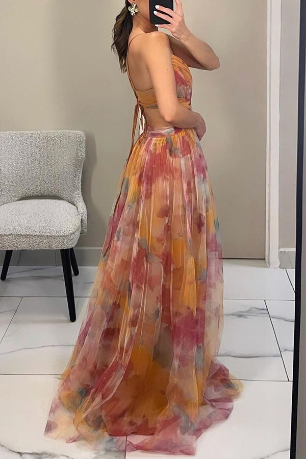 Rochie maxi florală pentru femei, potrivită pentru invitate la nuntă, cu fustă plisată