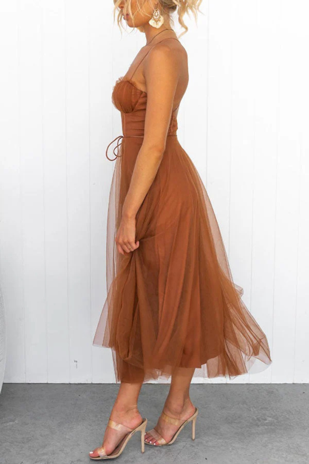 Robe Midi Femme Bustier en Tulle Élégant pour Soirées et Occasions Romantiques