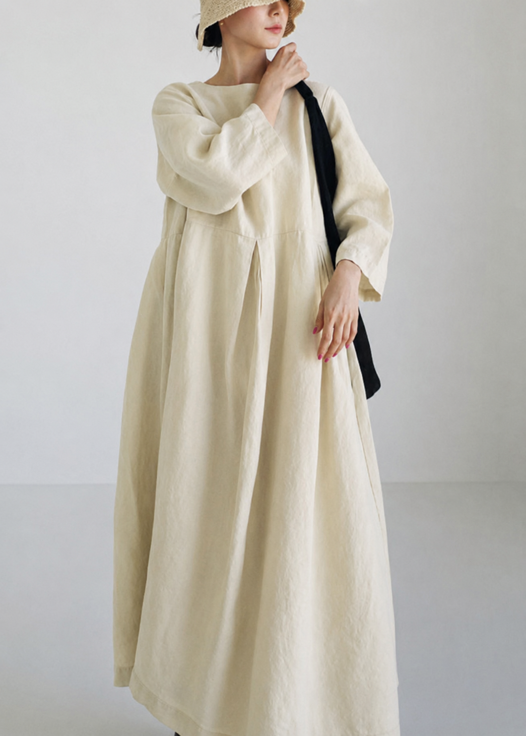 Women's Loose Maxi Dress with Three-Quarter Sleeves
