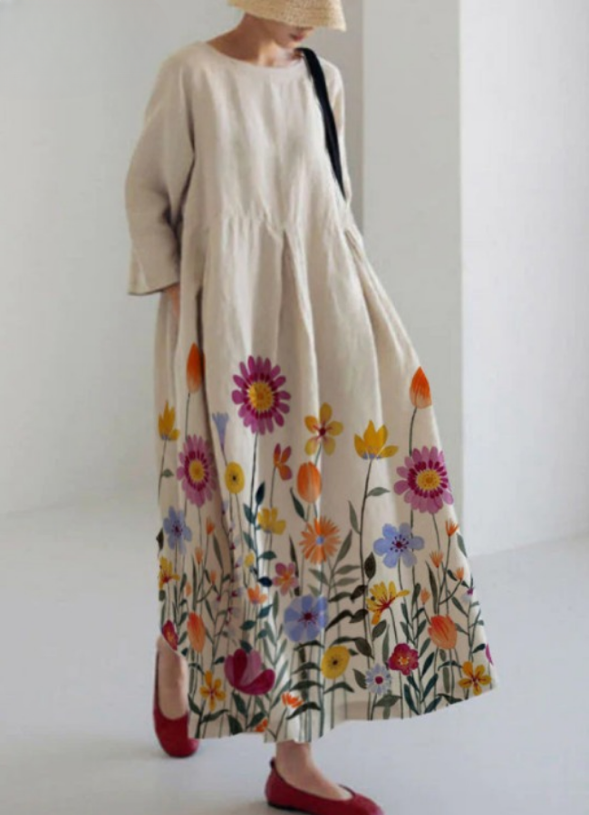 Women's Loose Maxi Dress with Three-Quarter Sleeves