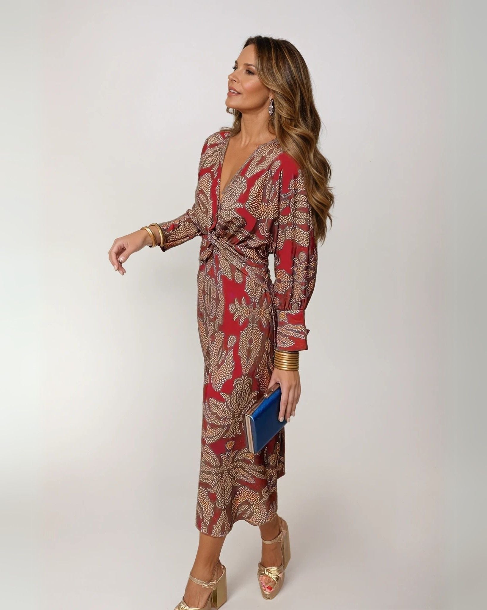Rose - Rochie midi pentru femei, oaspeți la nuntă, cu talie cu cordon