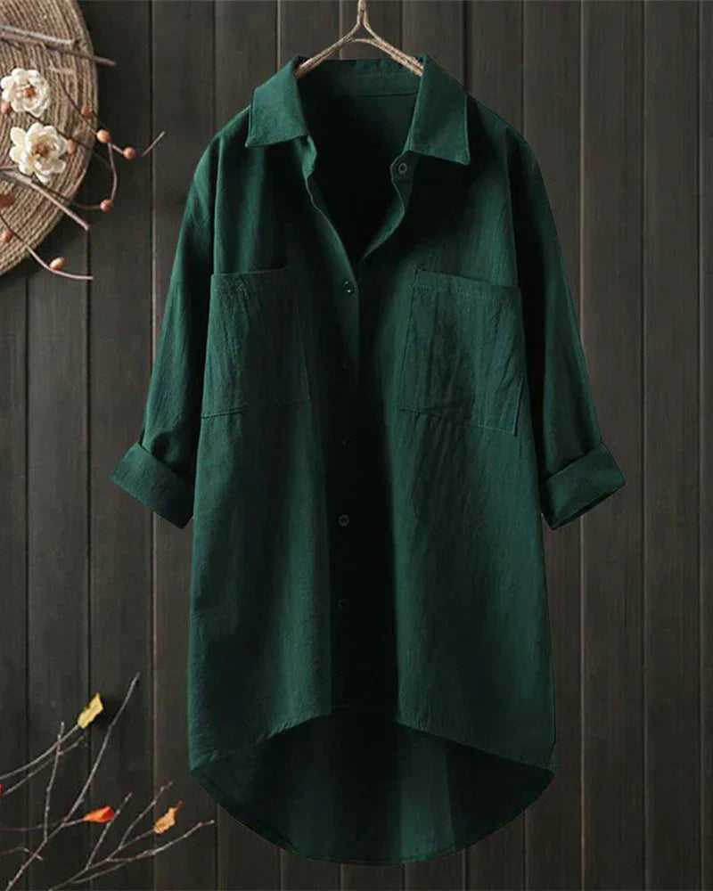 Women's Oversized Shirt Blouse with Dipped Hem