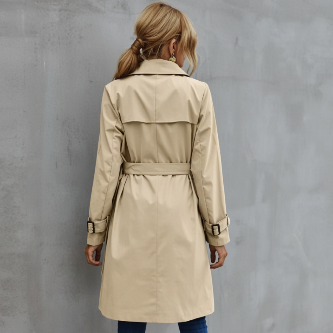 Double Breasted Belted Knee-Length Trench Coat for Women – Timeless Elegant Style