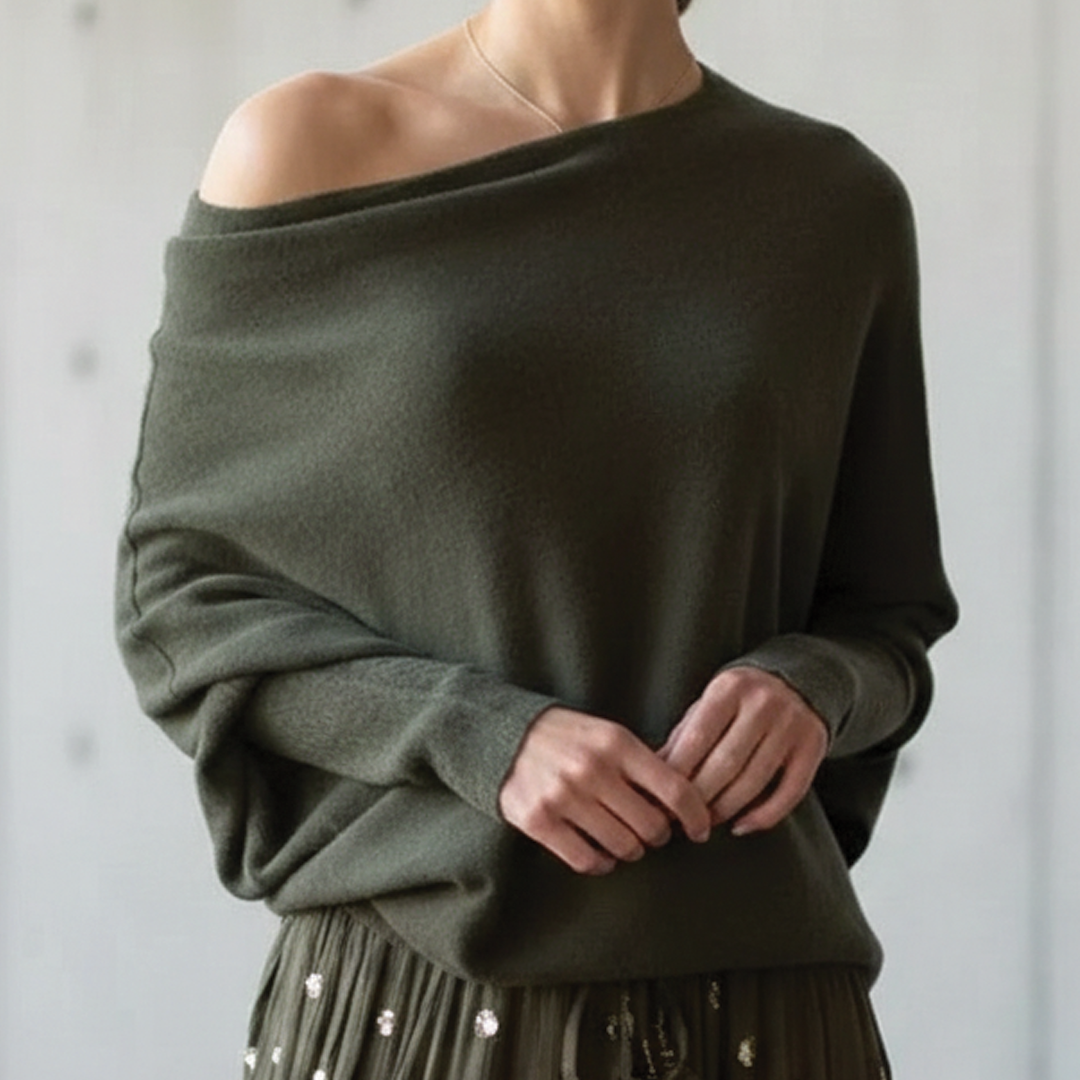 Women's Loose Knit Sweater with Dropped Shoulders
