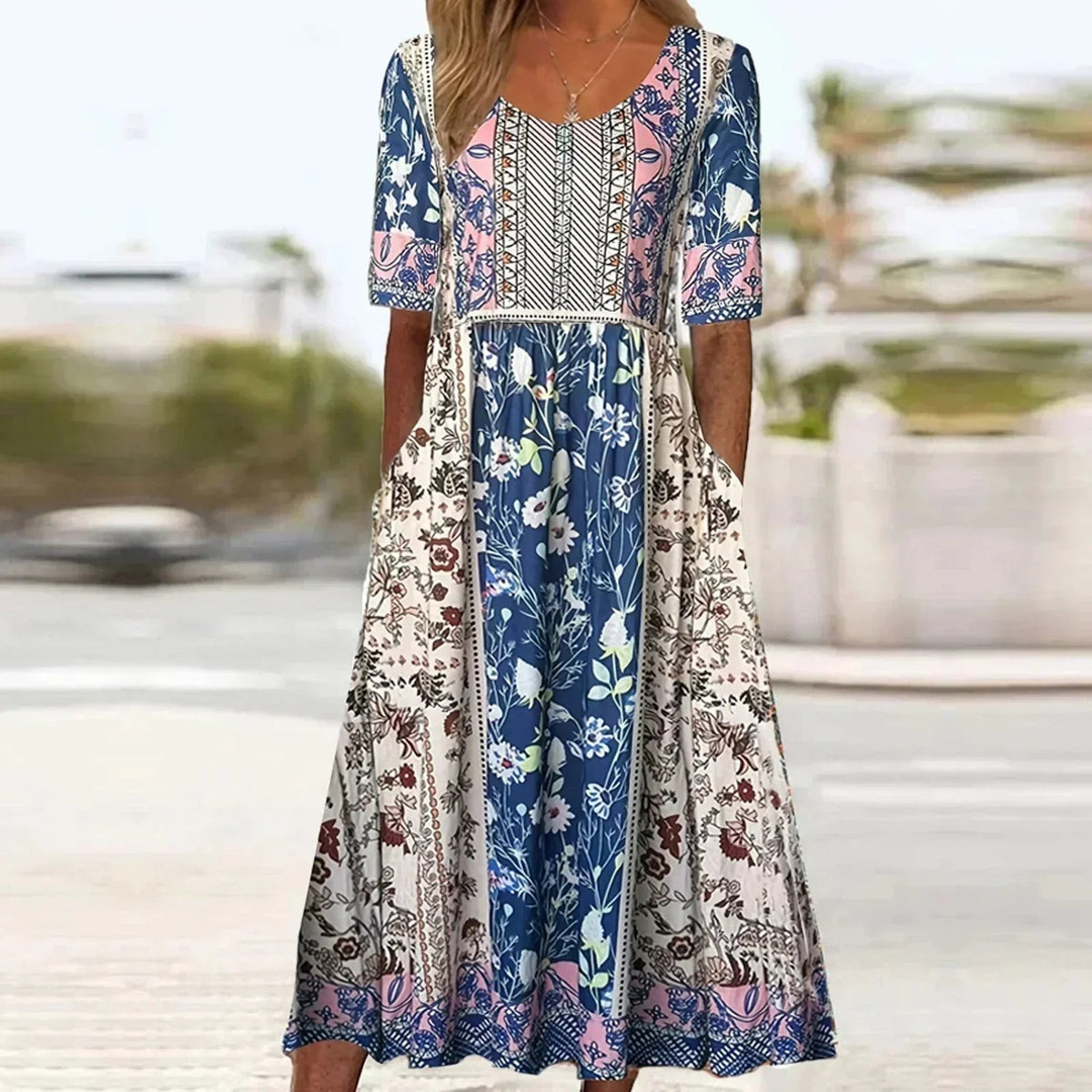 Bohemian Midi Dress with Pockets for Women - photo 3