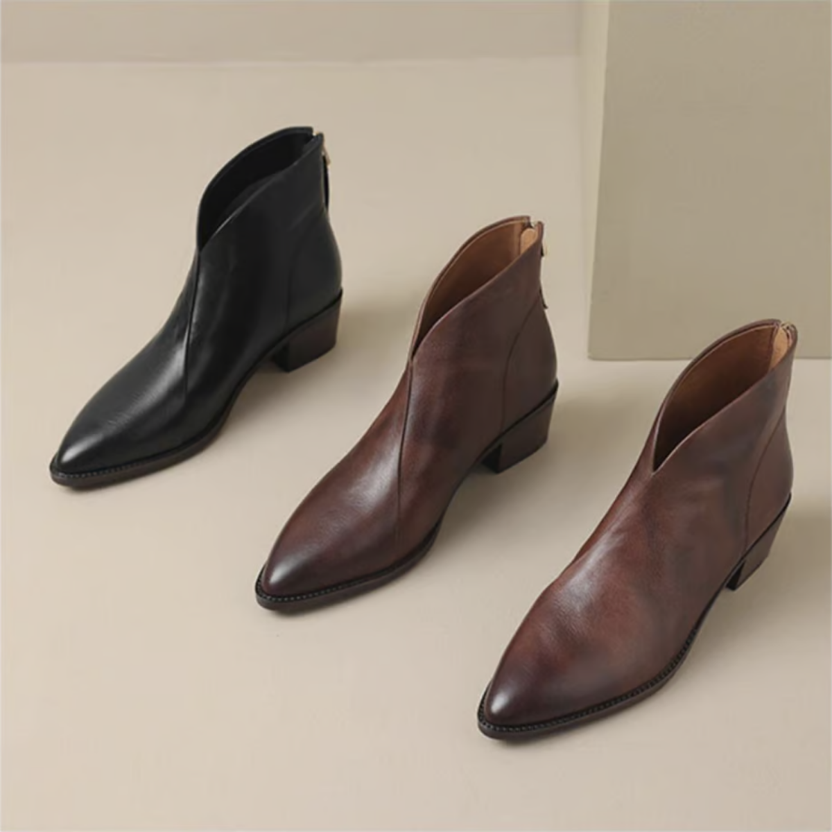 Women's Pointed Ankle Boots with Low Block Heel