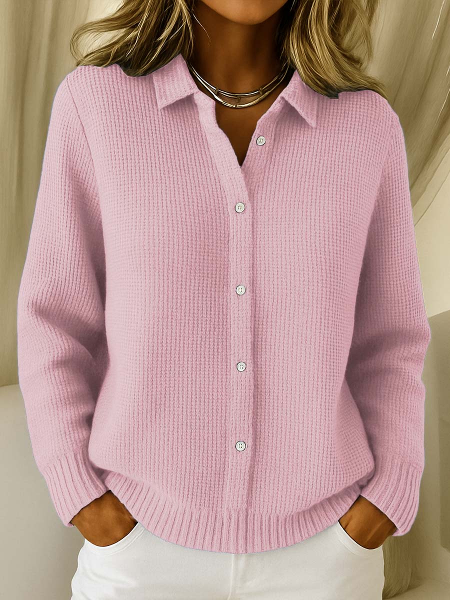 Paola - Women's Knitted Jumper with Collar and Button Front