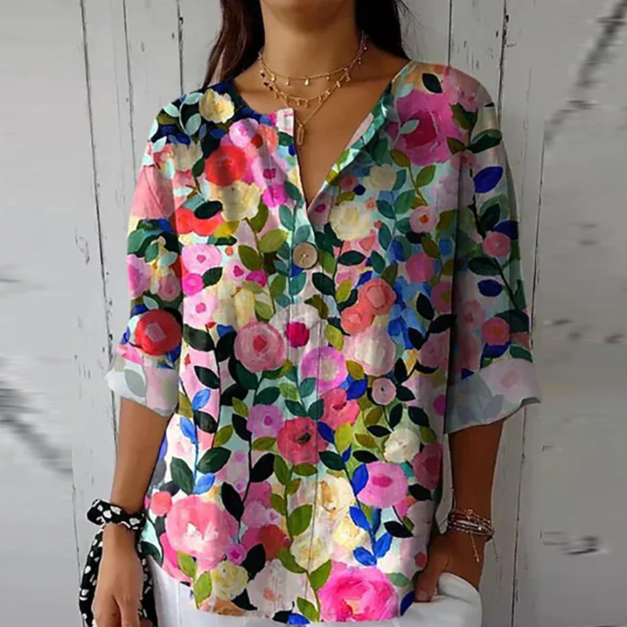 Women's Floral V-Neck Summer Blouse for Warm Days - photo 6