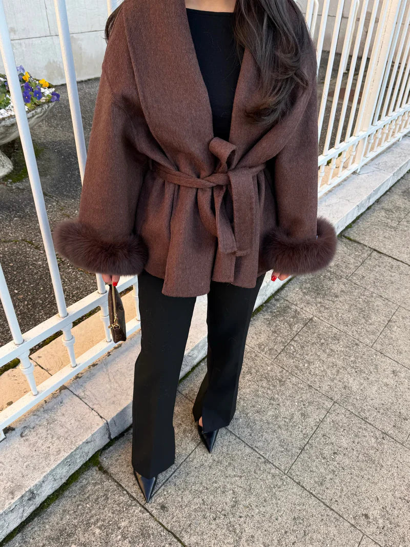 Women's Faux Fur Trim Belted Wrap Coat - photo 6