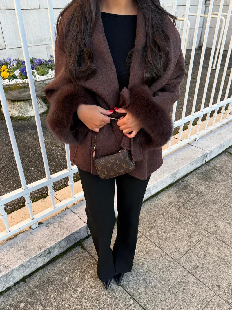 Women's Faux Fur Trim Belted Wrap Coat - photo 5