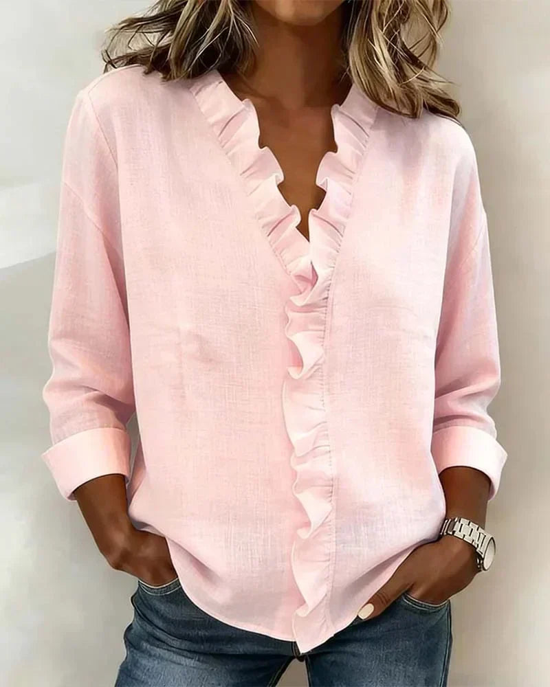 Women's Lightweight V-Neck Blouse with Ruffles