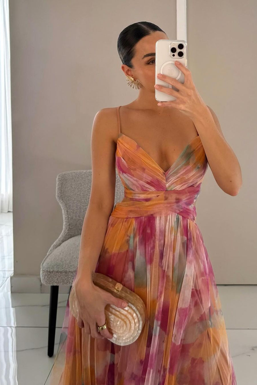 Rochie maxi florală pentru femei, potrivită pentru invitate la nuntă, cu fustă plisată