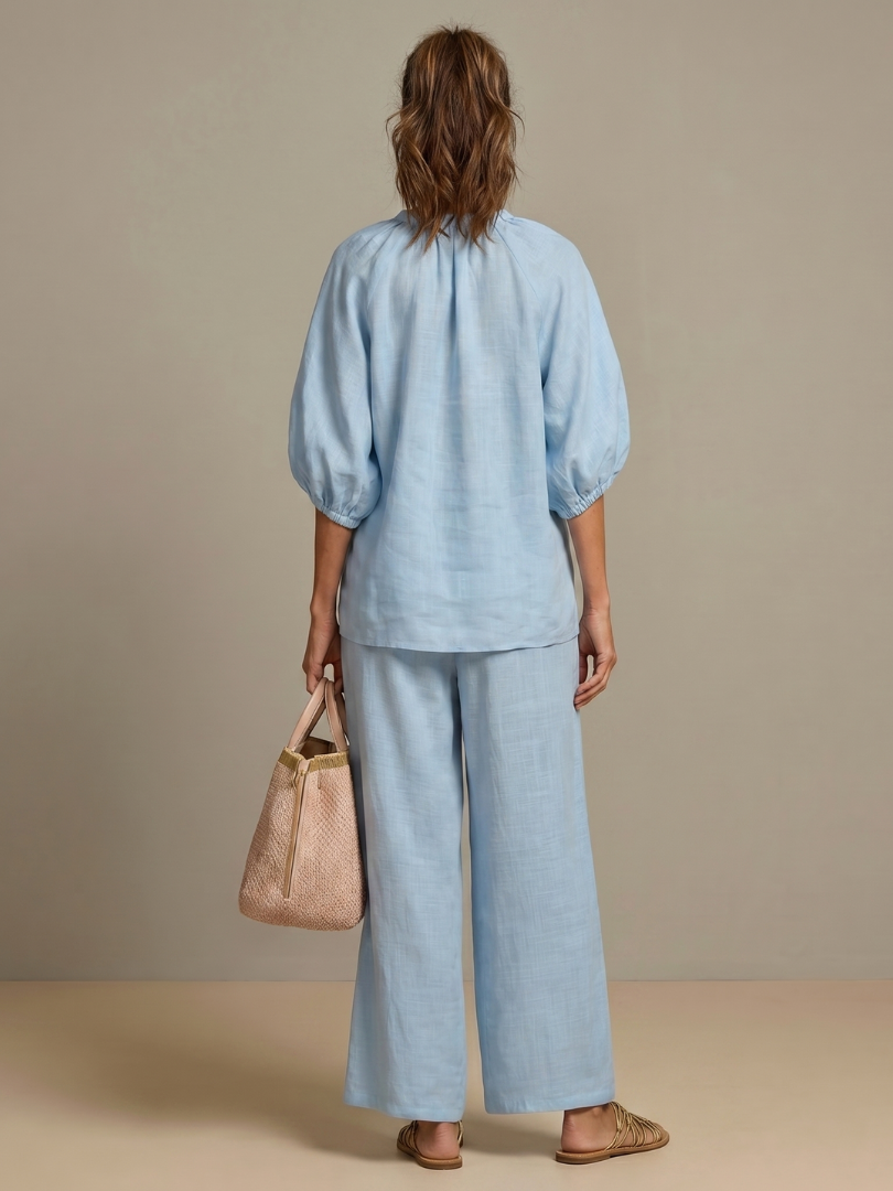 Women's Zip Front Blouson Top Wide Leg Set - photo 4