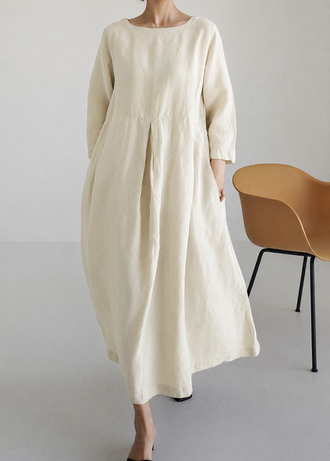 Women's Loose Maxi Dress with Three-Quarter Sleeves