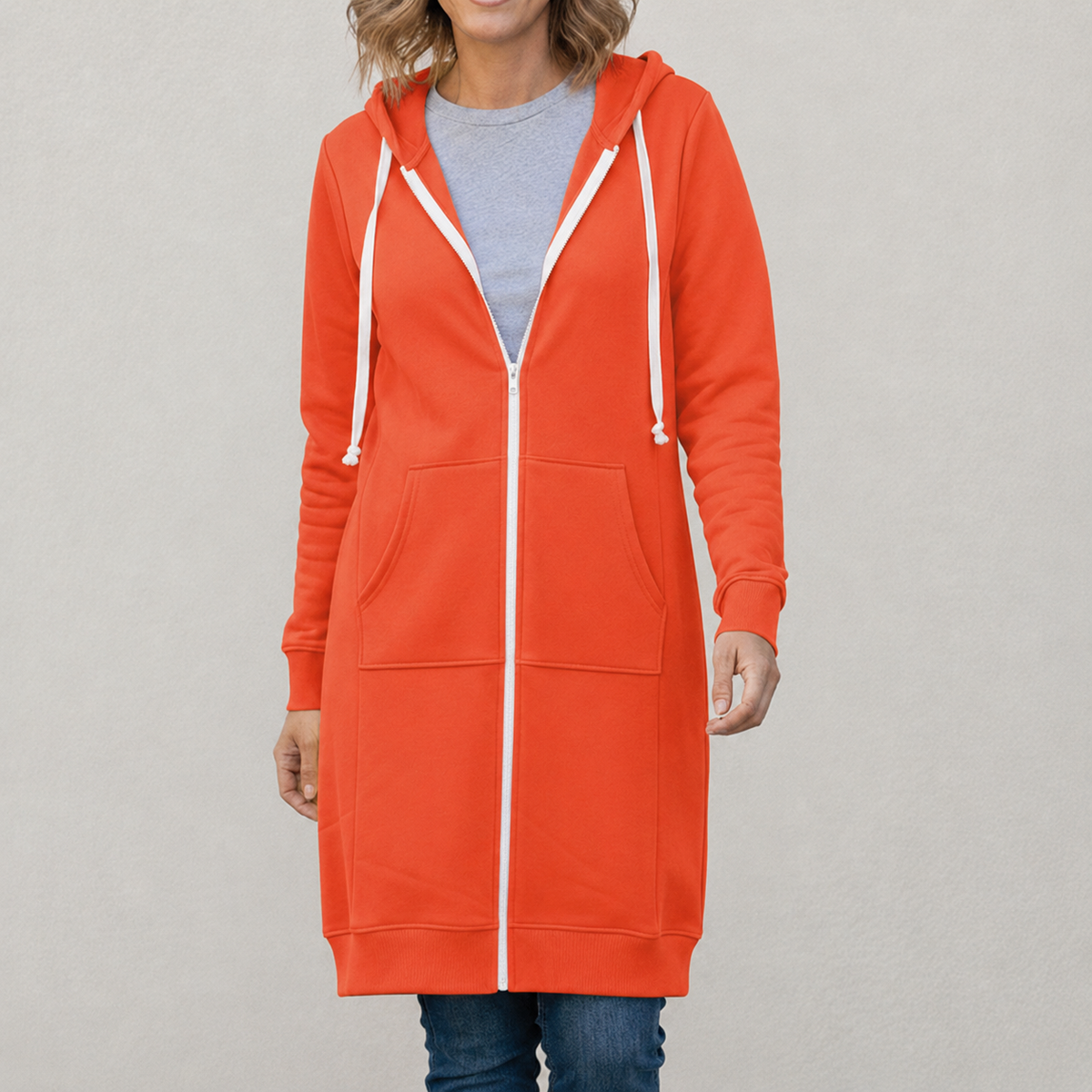 Veronica - Women's Long Hooded Jumper - Orange
