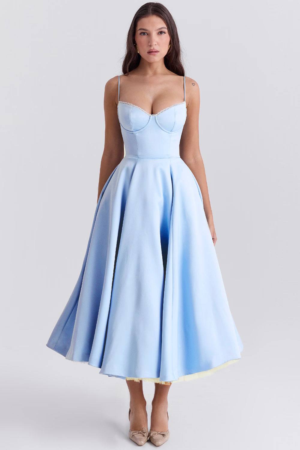 Women's Satin Flared Evening Dress with Fitted Bodice - photo 1