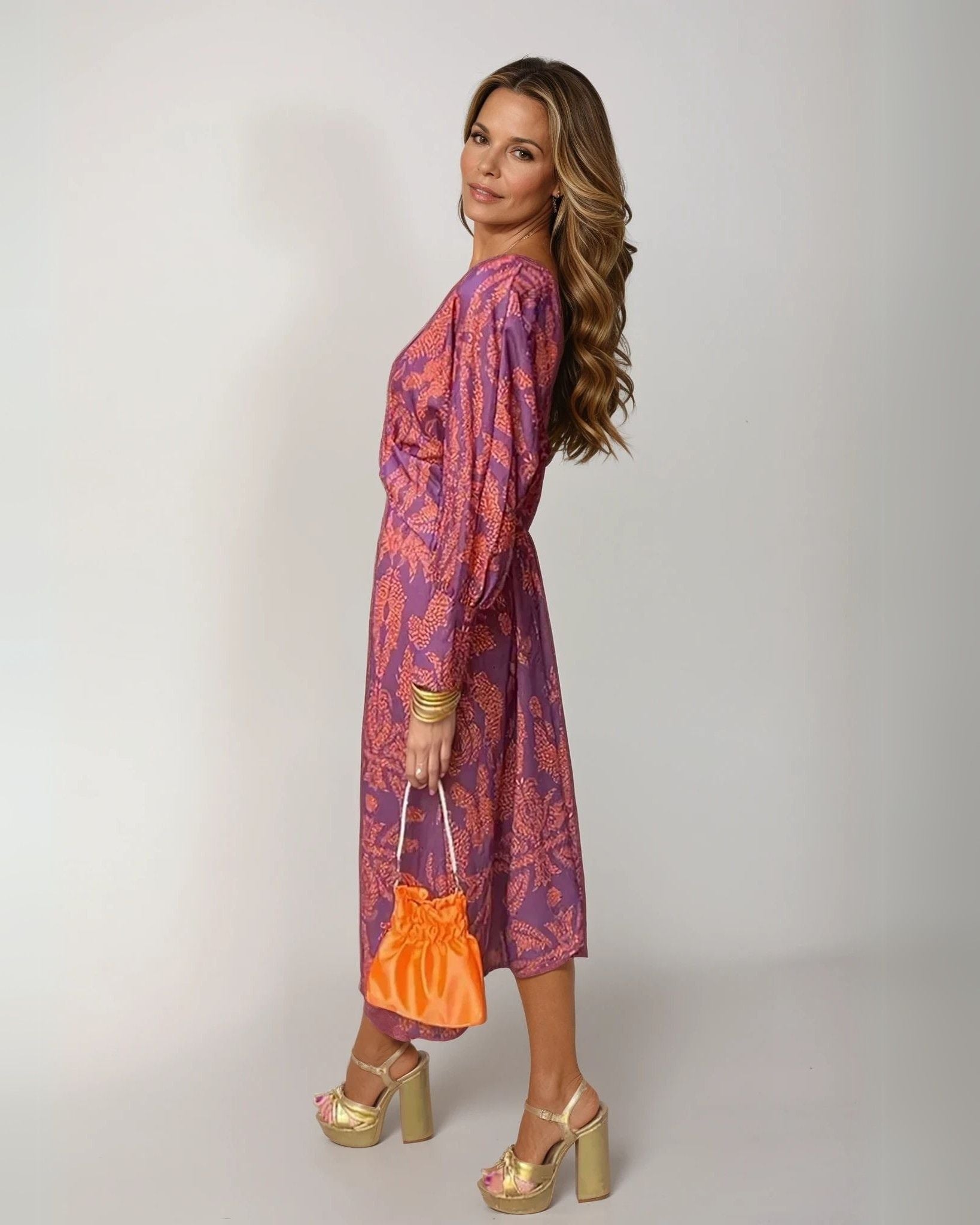 Rose - Rochie midi pentru femei, oaspeți la nuntă, cu talie cu cordon