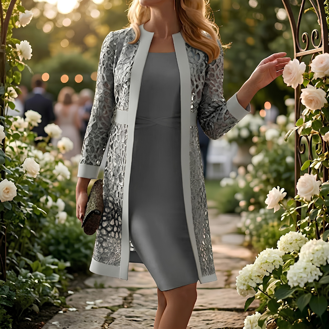 Rochie de seară din dantelă în două piese pentru femei, potrivită pentru ocazii formale
