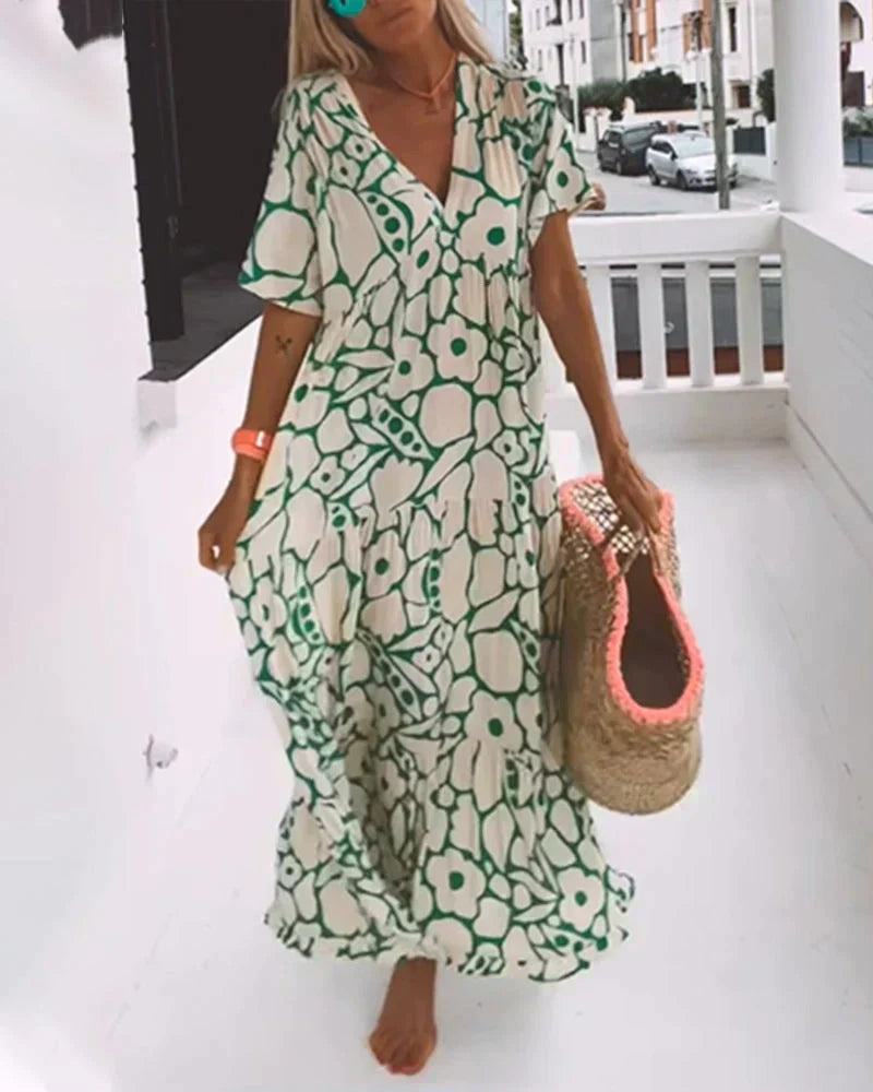 Women's Green Floral Wedding Guest Maxi Dress with Flattering Drape - photo 7