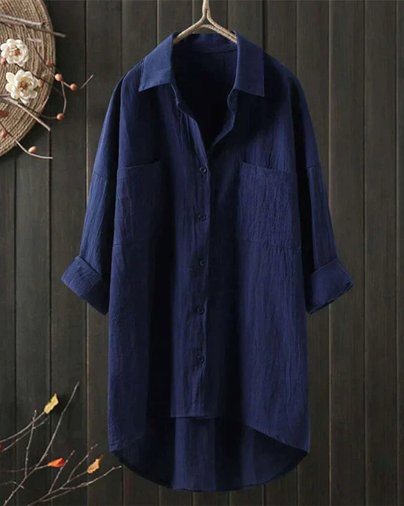 Women's Oversized Shirt Blouse with Dipped Hem