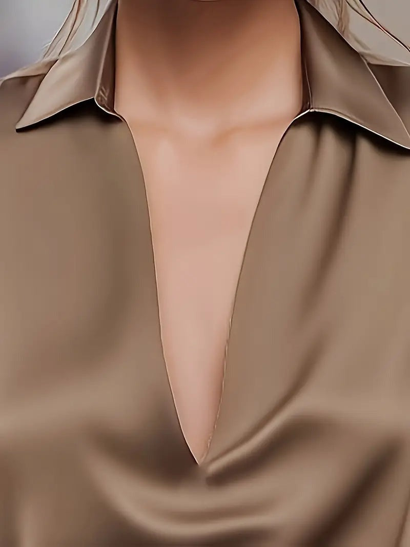 Women's V Neck Blouse with Satin Finish and Flowing Drape - photo 28