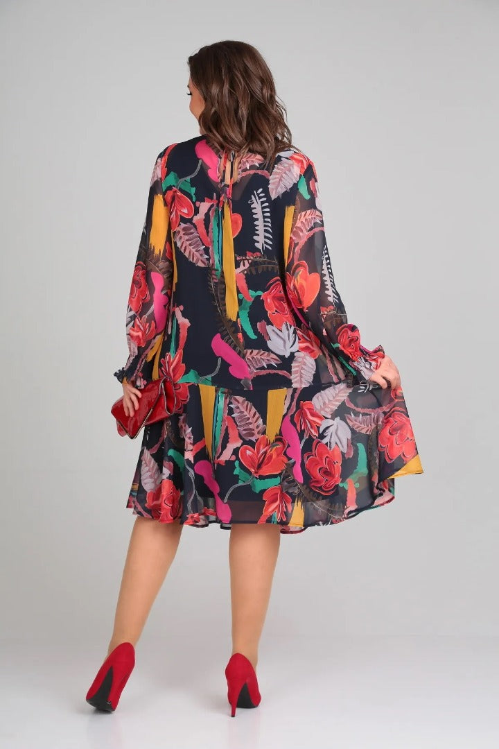 Women's Vibrant Floral Chiffon Swing Dress - photo 7