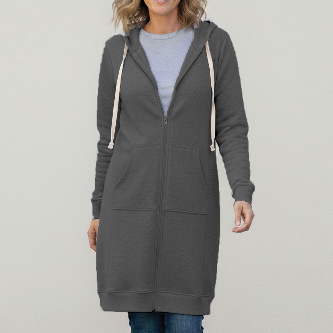 Veronica - Women's Long Hooded Jumper - Dark Grey