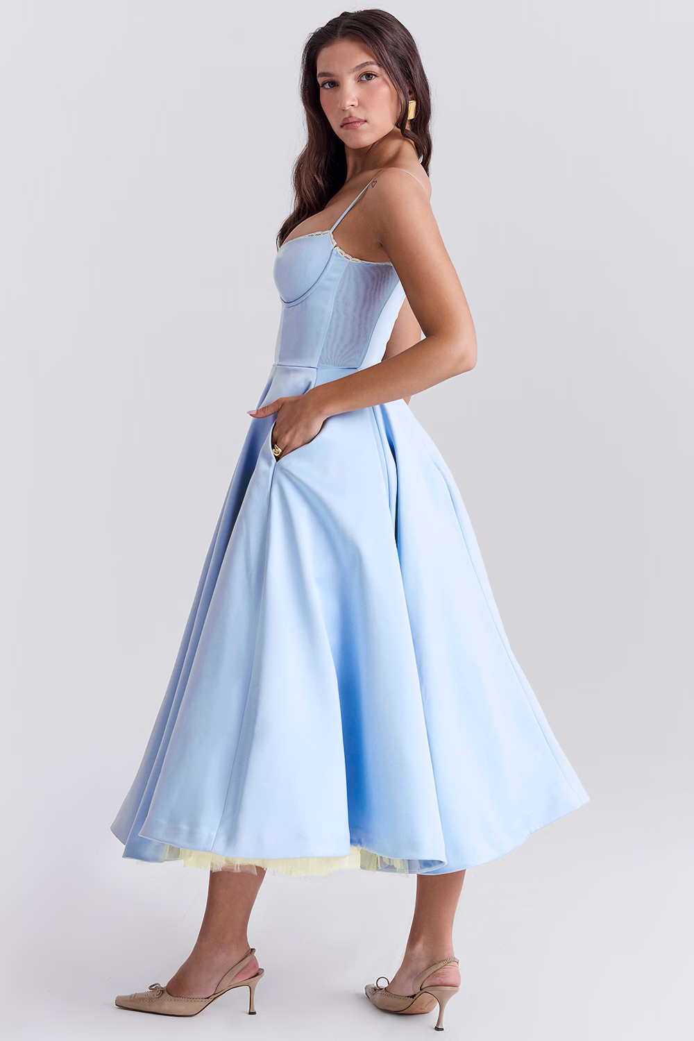 Women's Satin Flared Evening Dress with Fitted Bodice - photo 3