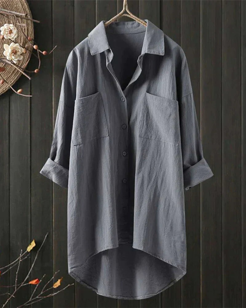 Women's Oversized Shirt Blouse with Dipped Hem