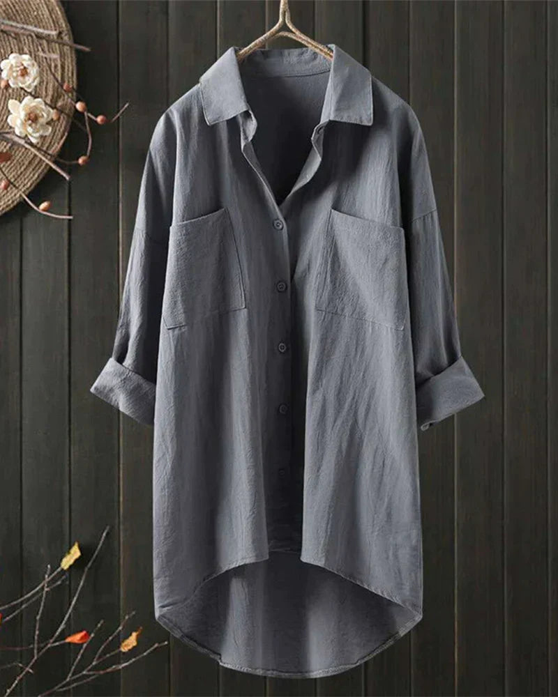 Women's Oversized Shirt Blouse with Dipped Hem