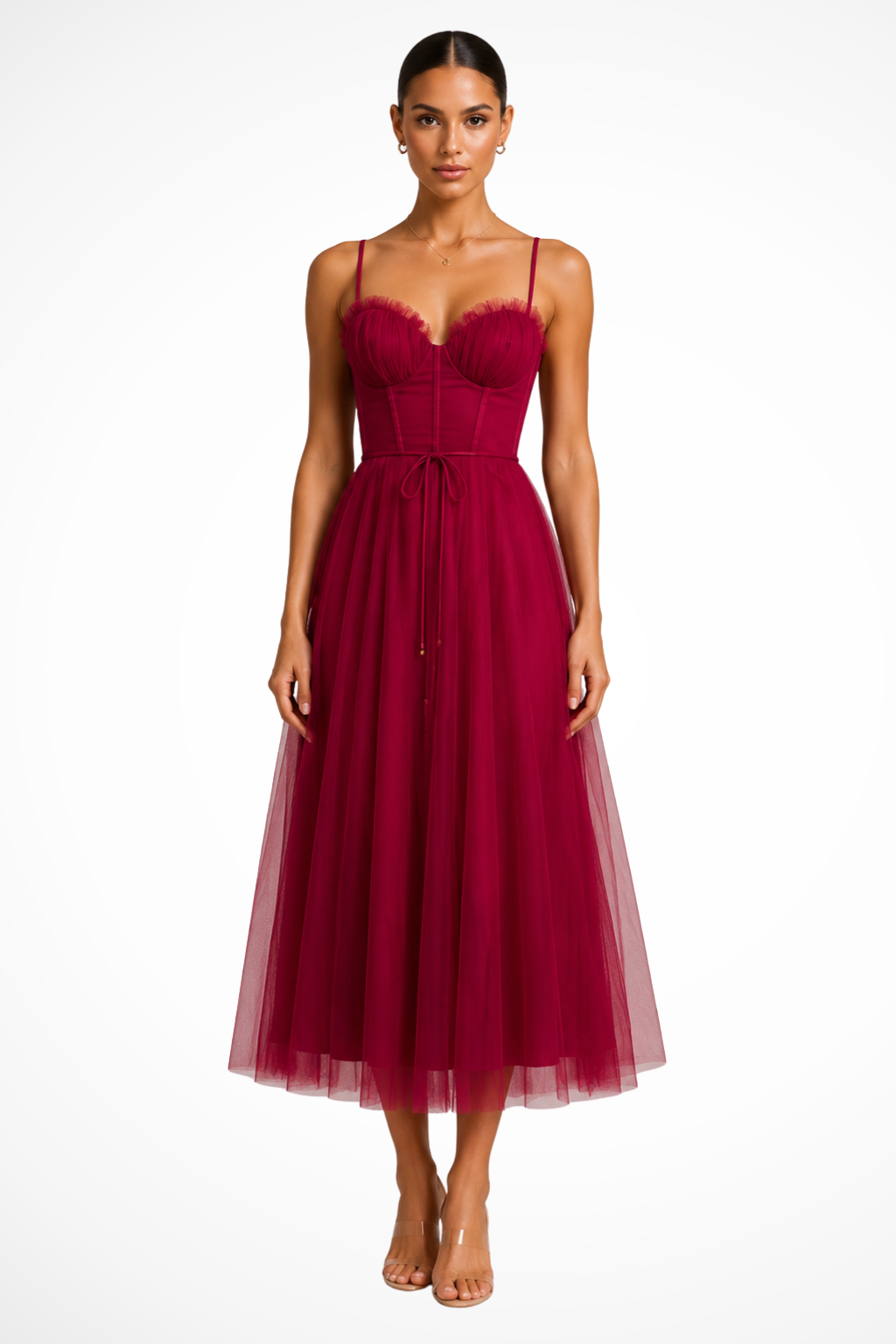 Robe Midi Femme Bustier en Tulle Élégant pour Soirées et Occasions Romantiques