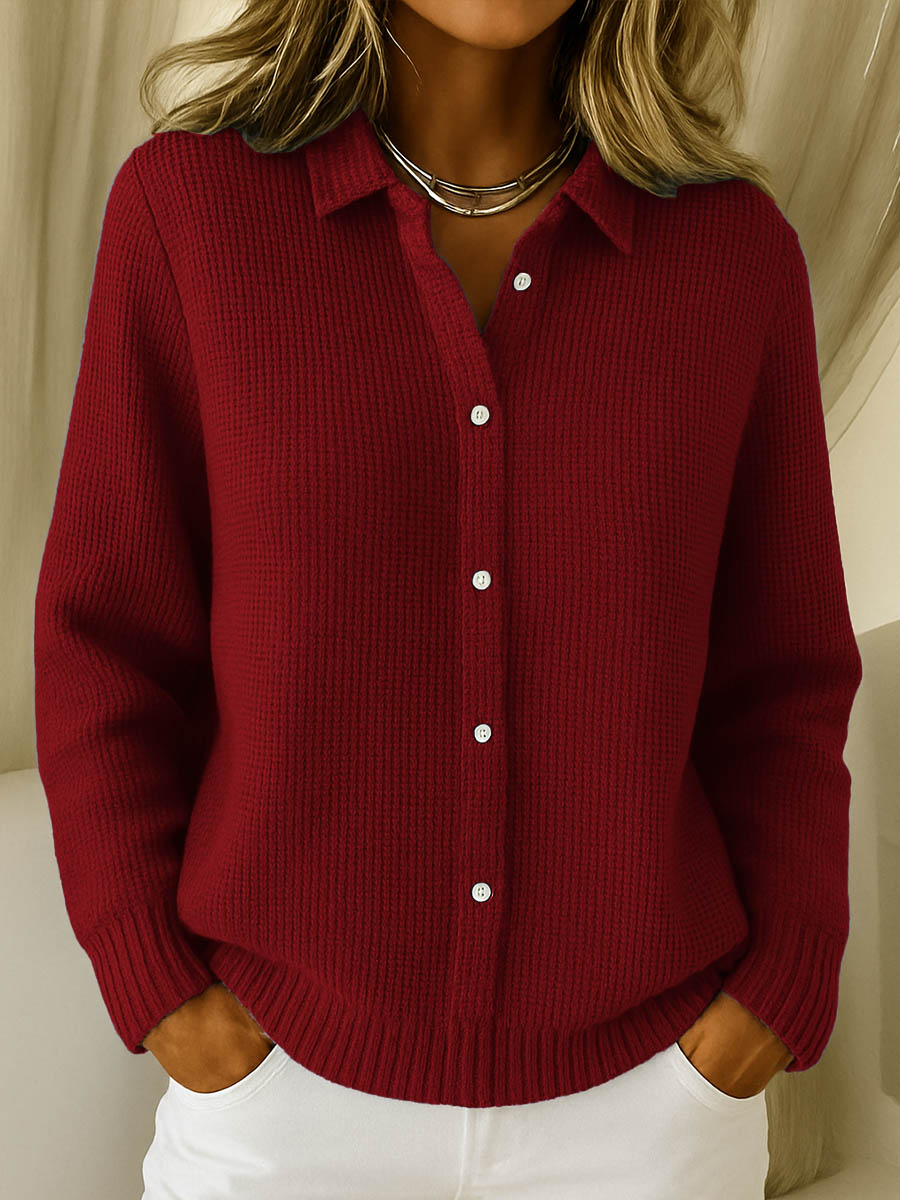 Paola - Women's Knitted Jumper with Collar and Button Front