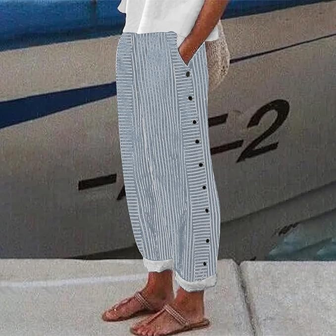 Sera - Pantaloni de damă cu dungi cu nasturi