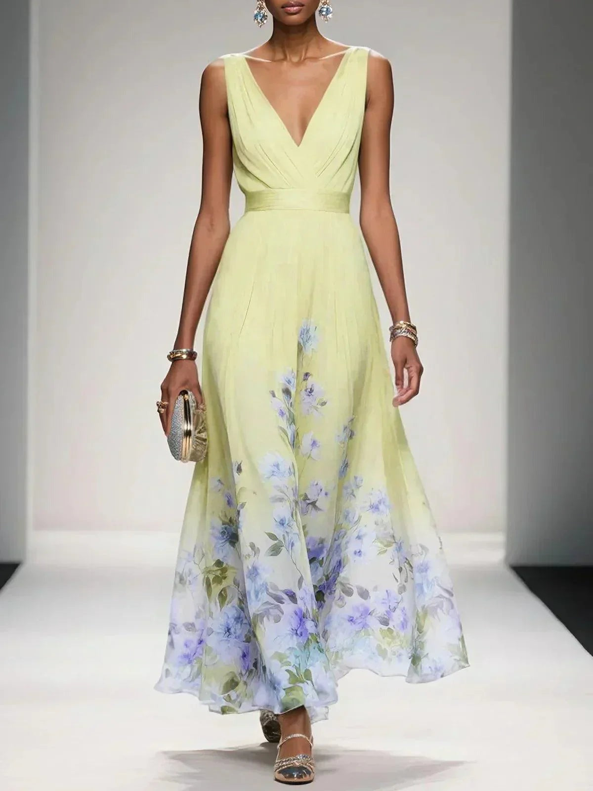 Floral Midi Dress with Deep V Neckline for Women - photo 3