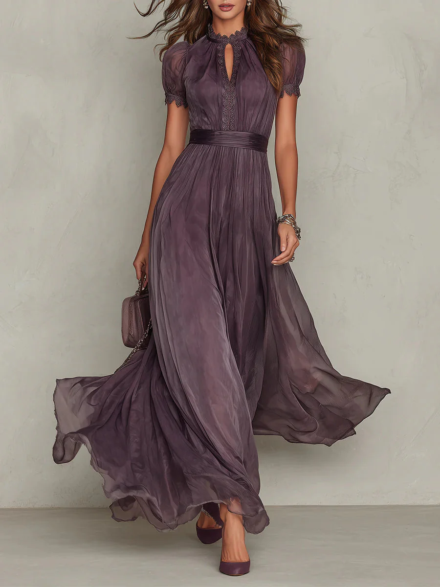 Rosabel - Women's Maxi Dress with High Neck and Puff Sleeves