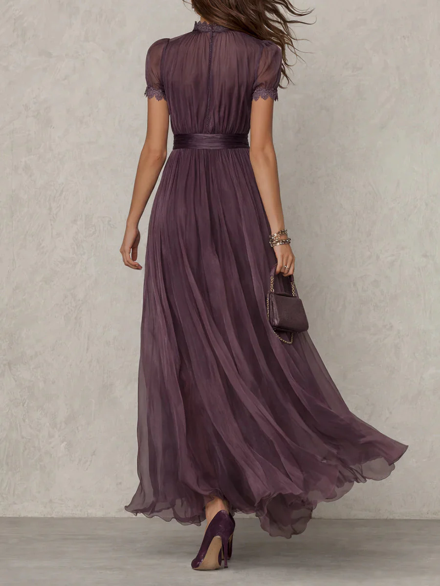 Rosabel - Women's Maxi Dress with High Neck and Puff Sleeves