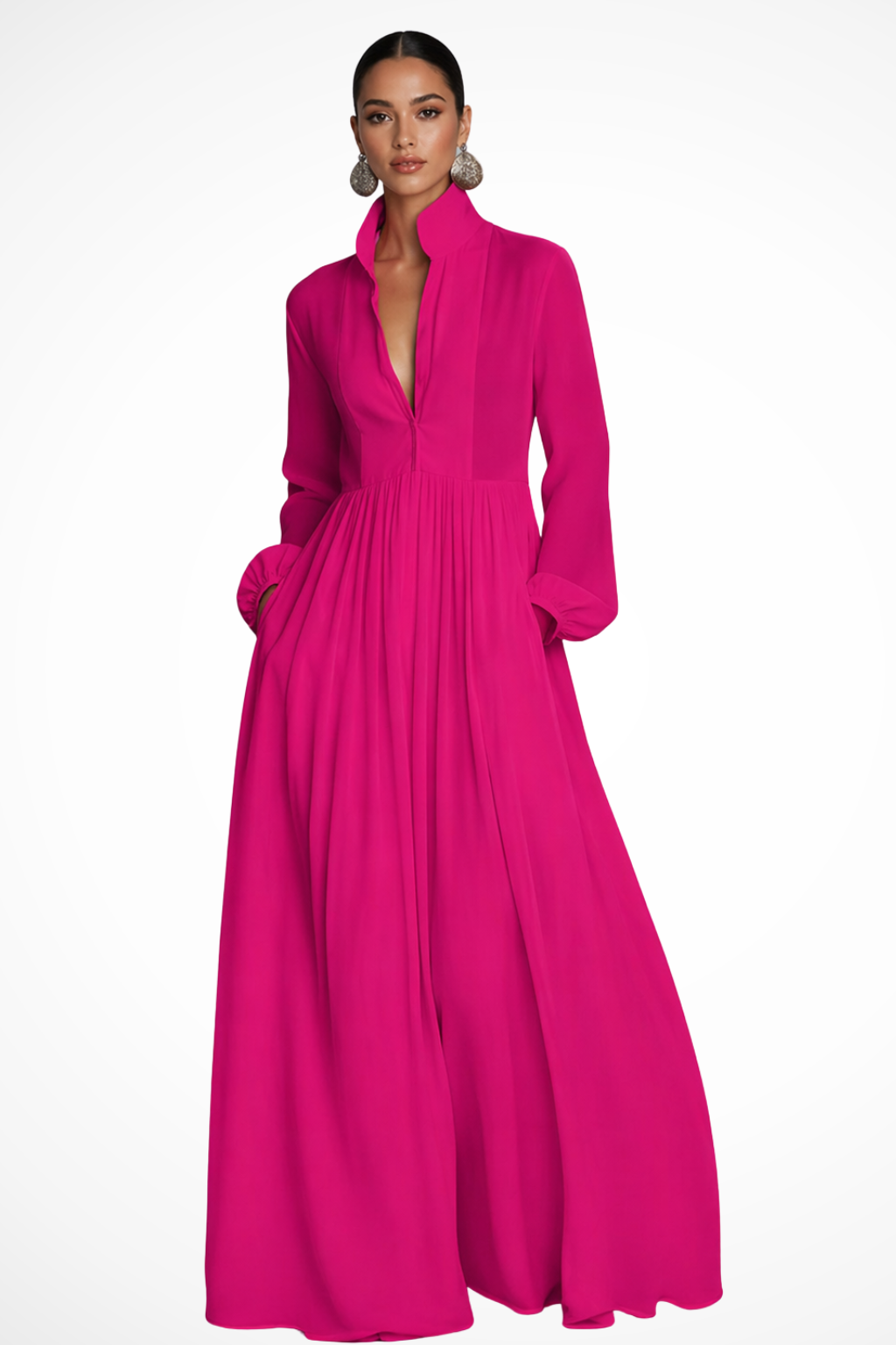 Women's Long Sleeve Maxi Dress with Button Front