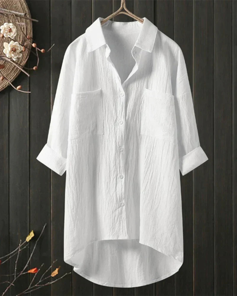 Women's Oversized Shirt Blouse with Dipped Hem