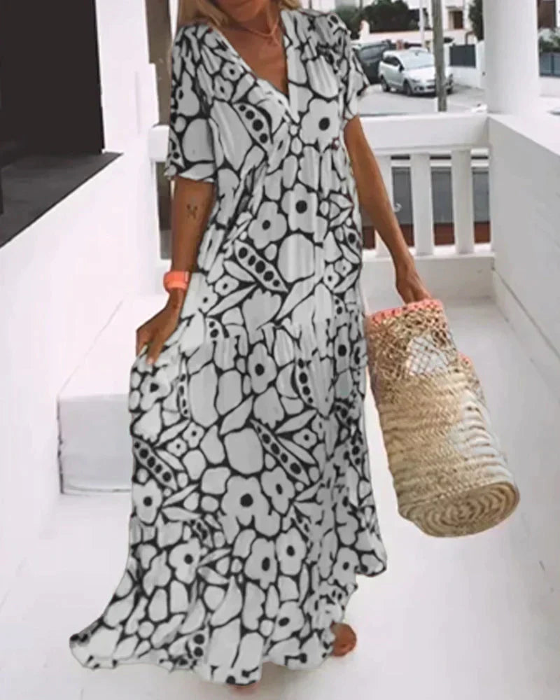 Women's Green Floral Wedding Guest Maxi Dress with Flattering Drape - photo 4