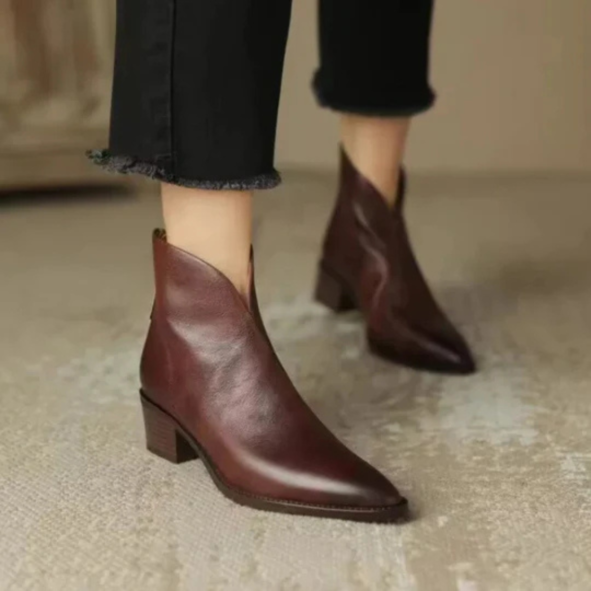 Women's Pointed Ankle Boots with Low Block Heel