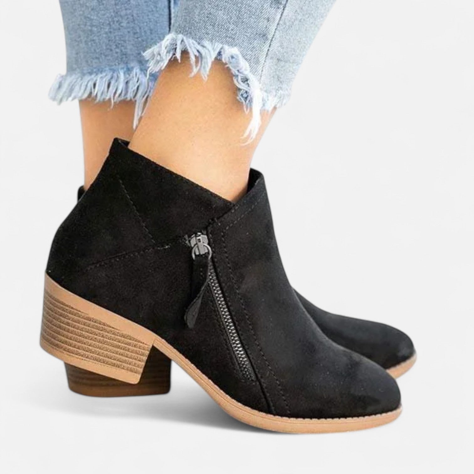 Women's Ankle Boots with Block Heel and Side Zip
