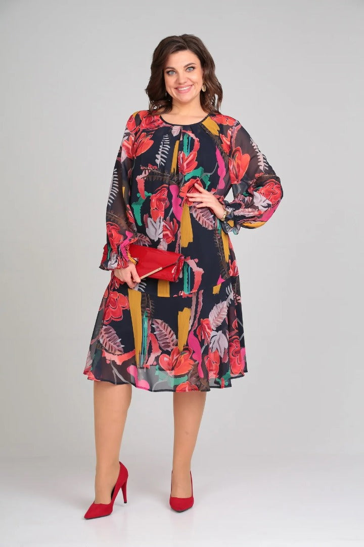 Women's Vibrant Floral Chiffon Swing Dress - photo 8