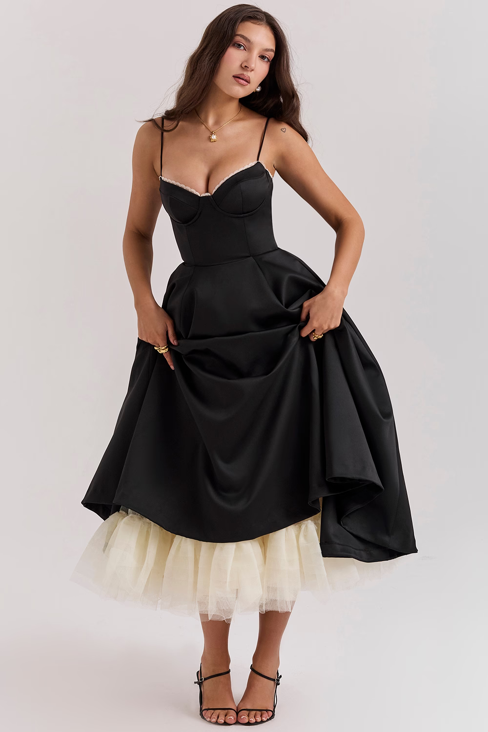 Women's Satin Flared Evening Dress with Fitted Bodice - photo 11